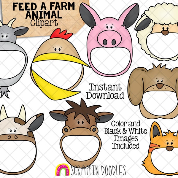 Feed A Farm Animal ClipArt - Feeding Open Mouth Animals - Goat - Cow - Horse - Chicken - Create a Game - Commercial Use PNG