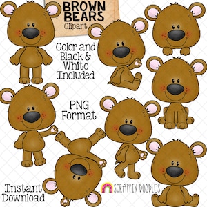 Brown Bear Clip Art - Brown Bears In Different Poses - Woodland Animals - Commercial Use PNG Sublimation