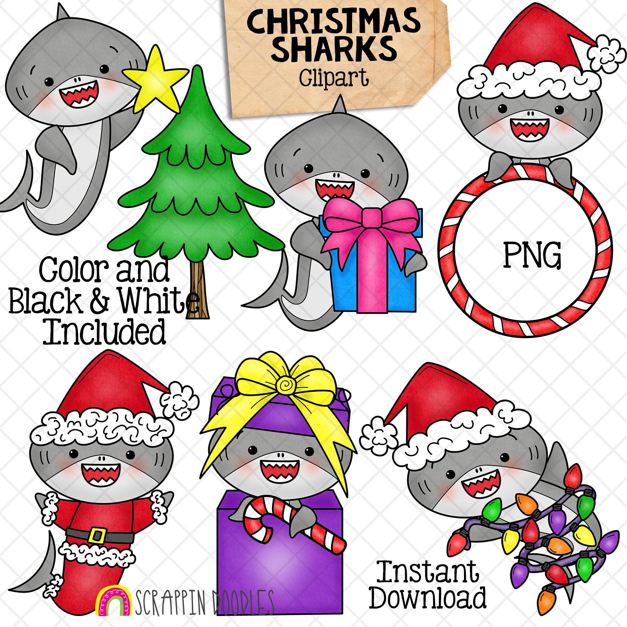 Christmas Sharks Clip Art Grey Shark Clipart Baby Shark Commercial Use