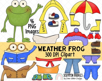 Weather Clip Art - Weather Frog Dress Up - Seasonal Clothing - Winter - Spring - Summer - Raining - Paper Doll - Instant Download