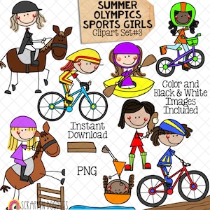 Jeux olympiques d'été Sports Girls ClipArt 3 - Canoë - Cricket - BMX - VTT - Cyclisme - Plongée - Équestres, saut et dressage