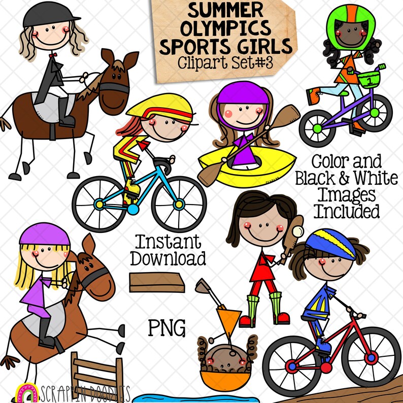 Summer Olympics Sports Girls Clipart 3 - Canoeing - Cricket - BMX ...