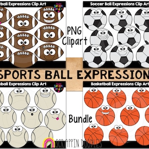 Paquete de imágenes prediseñadas de expresiones de pelota deportiva - pelota de fútbol - fútbol - béisbol - baloncesto - imágenes prediseñadas de emociones