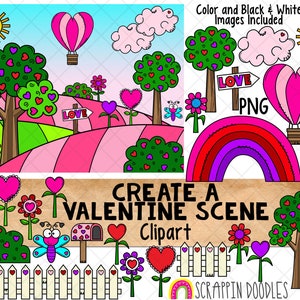Valentine Scene Clip Art - Scene Creator - Valentine Backgrounds - Commercial Use Valentine Clipart - Valentine Layout PNG