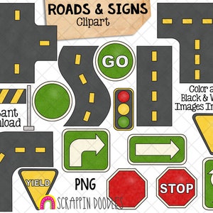 Roads and Signs ClipArt - Road Pieces - Create A Road Scene - Traffic Light Graphics - Commercial Use PNG