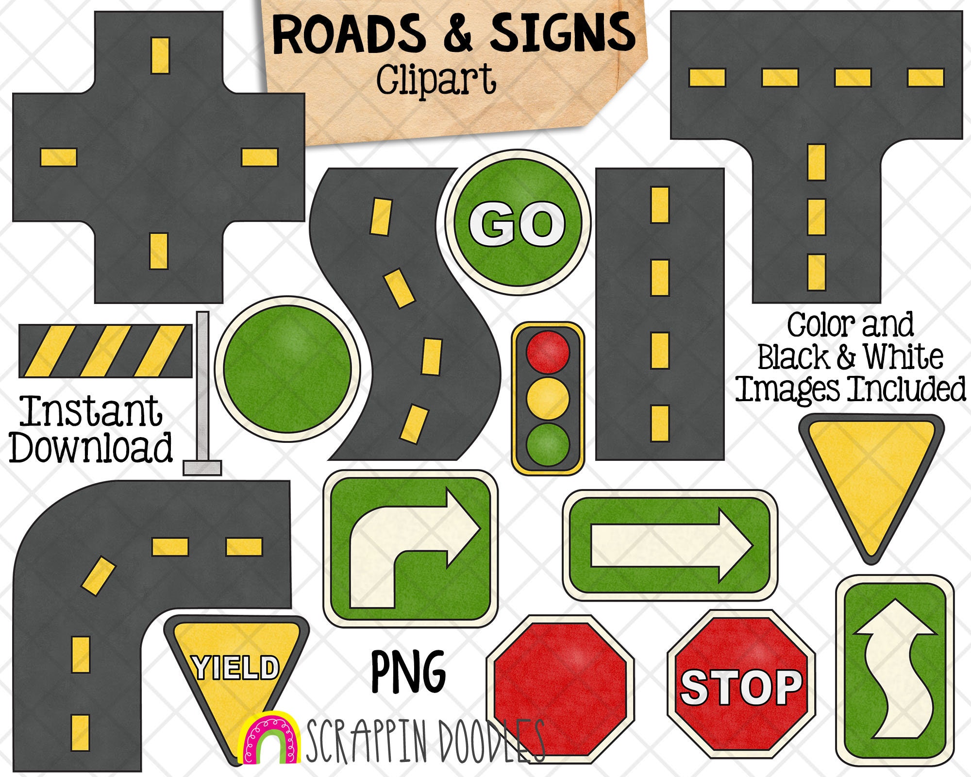 Roads and Signs Clipart Road Pieces Create A Road Scene Traffic Light ...