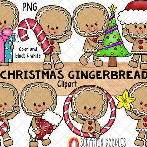 Christmas Gingerbread Clip Art - Christmas Cookie Graphics -  Gingerbread People - Hand Drawn PNG