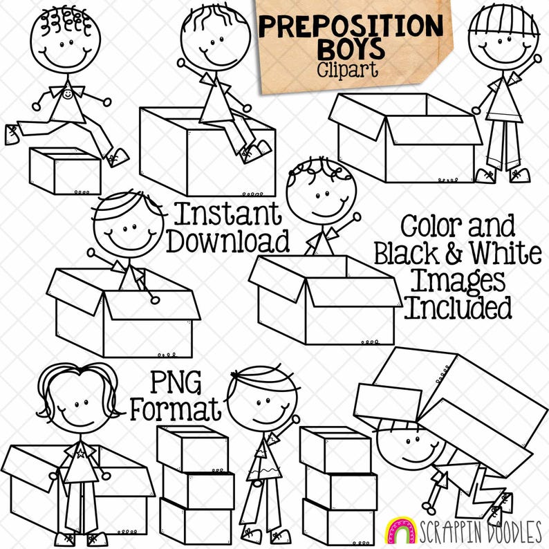 Preposition Clipart - Doodle Boys Clip Art - Positional Words - Kids in ...