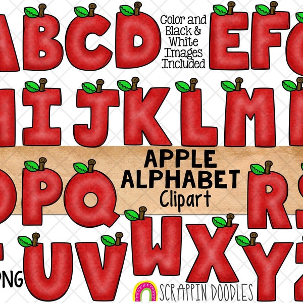 Apple Alphabet ClipArt - Apple Letters Clip Art - Numbers - PNG Graphics - Math Signs - Instant Download Sublimation Graphics