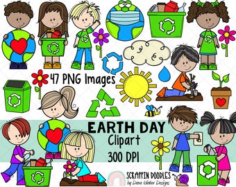 Earth Day ClipArt - Cute Commercial Use Earth Day Kids Clip Art,  Environmental Graphics {Scrappin Doodles Clipart}