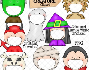 Feed A Halloween Creature ClipArt - Feeding Open Mouth Frankenstein - Ghost - Witch - Werewolf - Devil - Mummy - Skull - Vampire - PNG