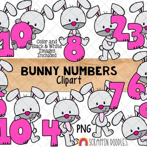 Bunny Rabbit Number Clip Art - Kommerzielle Nutzung Osterhasen mit rosa Zahlen 0 bis 10 - Number Bunnies