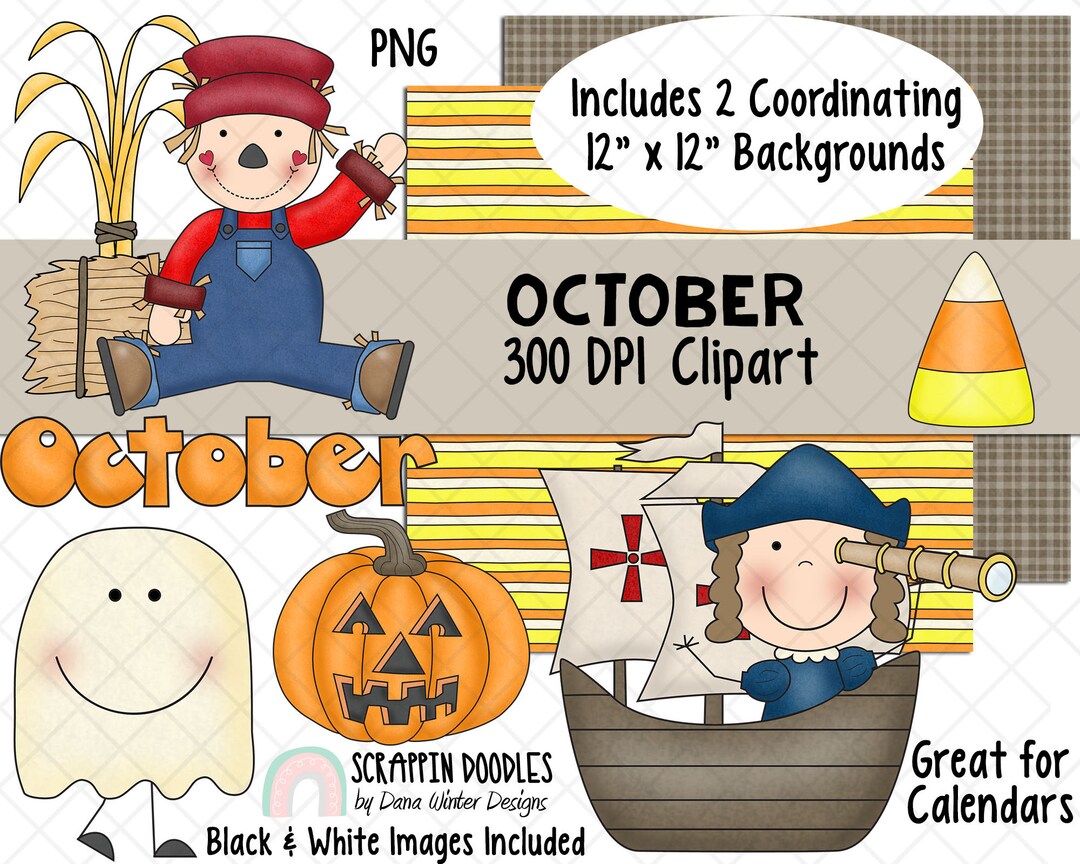 Calendar Clipart October Bulletin Board October Clipart Etsy