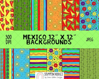 Patrones de México - Cinco de Mayo - ClipArt de Calavera de Azúcar - Calavera - Cactus - Sombrero - Castañuelas - Cerámica Mexicana - Piñata - Maracas