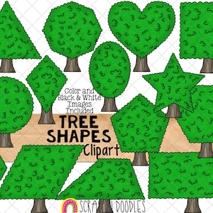 Boomvormen ClipArt - Commercieel gebruik 2D-vormillustraties - Earth Day Shape Graphics - Handgetekende PNG