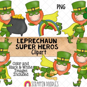 Super Hero Leprechauns ClipArt -Leprechaun Clip Art - Irish Leprechauns Graphics - Sublimation PNG