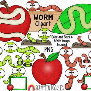 Worm ClipArt - Earth Worms - Apple Worms - Commercial Use PNG - Instant Download Sublimation Graphics