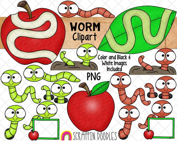 Worm Clipart Earth Worms Apple Worms Commercial Use PNG Instant
