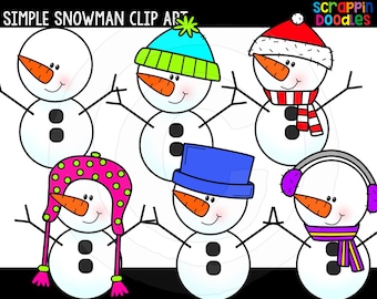 Simple Snowman Clip Art - Cute Commercial Use Snowmen Clipart - Bright and Colorful Winter Snowman Graphics