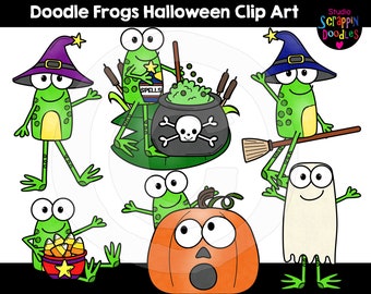 Doodle Frogs Halloween Clip Art – Cute Frog Graphics (PNG)