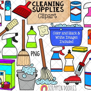Cleaning Supplies ClipArt - Sanitize Wipes - Mop and Bucket PNG - Vacuum - Spray Cleaner - Hygiene ClipArt - CU Allowed