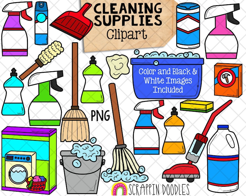 Cleaning Supplies ClipArt - Sanitize Wipes - Mop and Bucket PNG - Vacuum - Spray Cleaner - Hygiene ClipArt - CU Allowed