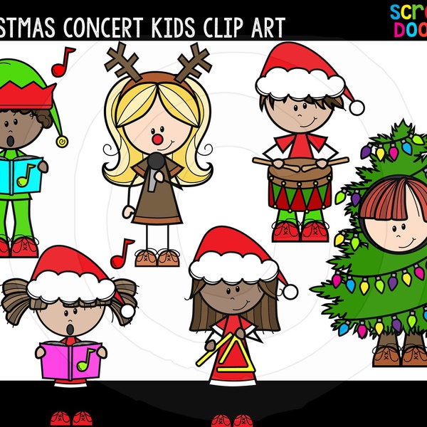 Christmas Concert Kids Clip Art - Cute Commercial Use Christmas Kids Clipart - Bright and Colorful Christmas Concert Graphics