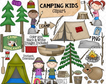 Camping Kids Clip Art - Summer Camp - Hiking - Outdoors - Commercial Use PNG