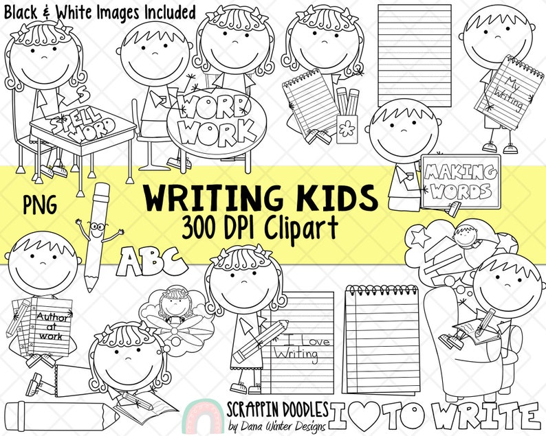 Writing ClipArt Writing Kids ClipArt School ClipArt Word Work ClipArt Journal ClipArt Young Author ClipArt Instant Download image 2