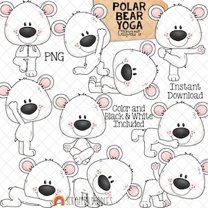 Eisbär Yoga Clip Art - Stretching Clipart - Eisbären Yoga Posen - Kommerzielle Nutzung PNG Sublimation