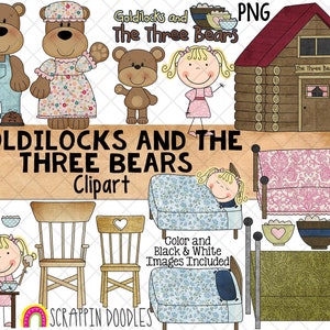 Goudlokje en de drie beren ClipArt - Kinderliedje - Sprookje Graphics - Kinderverhalen - Verhaaltijd - Commercieel gebruik PNG
