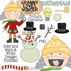 La vieille dame a avalé de la neige Clip Art - grand-mère aime les graphismes d'hiver - utilisation commerciale PNG