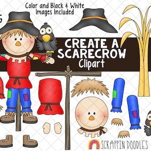 Crea una ClipArt di Spaventapasseri - Clipart di Spaventapasseri - Pezzi di Spaventapasseri - Assembla una Clipart di Spaventapasseri - Download istantaneo - PNG disegnato a mano