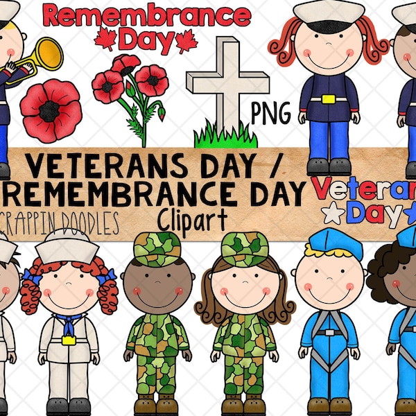 Remembrance Day Clip Art  - Veterans Day ClipArt - Army - Military - Navy - Air Force - Marines - Commercial Use PNG Sublimation Graphics