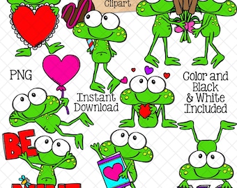 Frog ClipArt - Valentines Day Frogs - Pond - Lilly pad - Bulrush - Cattails - Frogs posing - Cute Frogs - Sublimation Graphics