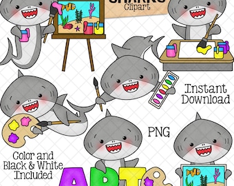 Imágenes prediseñadas de tiburones - Imágenes prediseñadas de clase de arte de tiburón gris - Pintura - Artista - Tiburón bebé - Uso comercial PNG sublimación