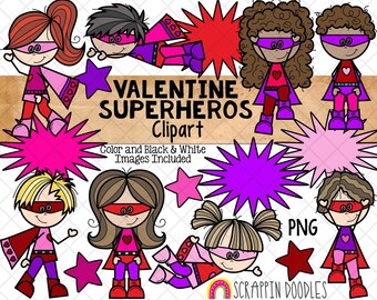 Valentine's Day ClipArt - Superhero Clip Art - Love Superheros - Commercial Use PNG - Sublimation Graphics