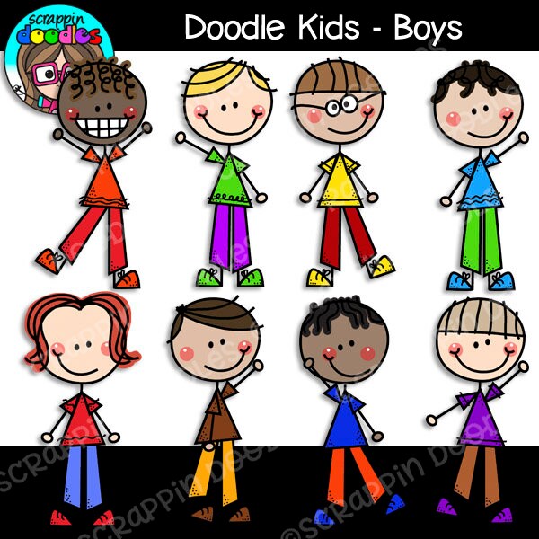Doodle Kids Boys Clipart {Scrappin Doodles Clipart}