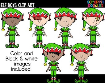 Elf Boys Clip Art - Cute Commercial Use Elf Clipart - Various Hair and Skin Tone Elves Graphics {Scrappin Doodles Clip Art}