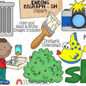 Ending Digraph Clip Art - Words Ending With SH - Commercial Use PNG Sublimation