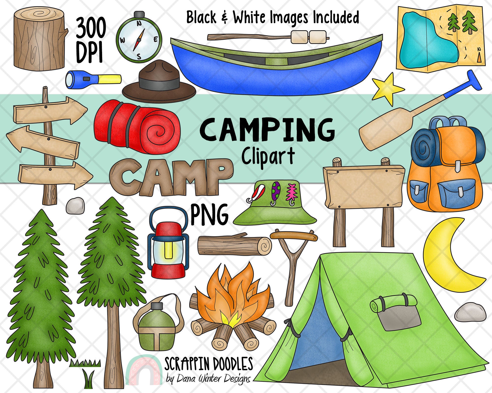 Camping Clipart Backpacking Clip Art Hiking Campfire Summer Camp Outdoors  Nature Woodlands Forest Trees Tents - Etsy