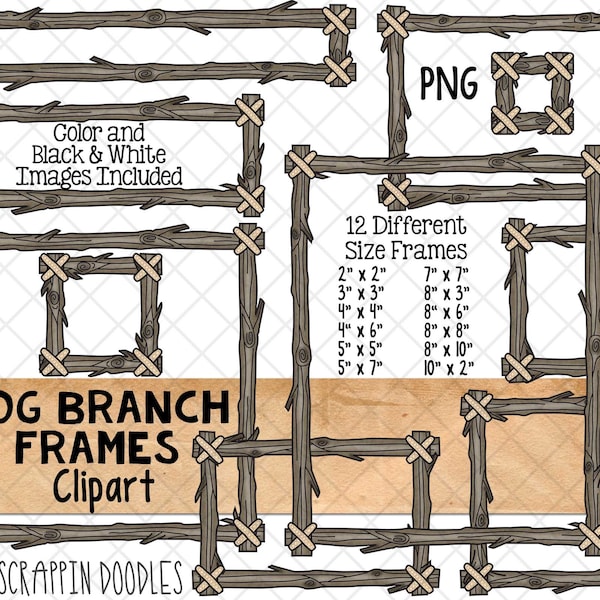 Log Branch Frames ClipArt - Tree Branch Borders - Forest Log 8 x 10 Frame - 12 Wood Frame Sizes - Commercial Use PNG