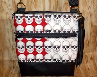 Cross Body KODA Bag, Alexander Henry Skulls Cotton Fabric