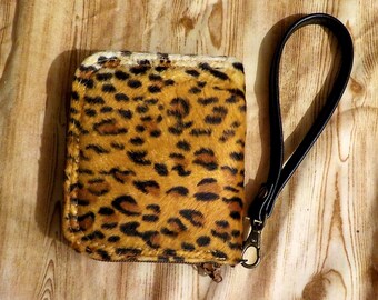 Classic Small Size Zip around Ladies Wallet, Wristlet Billfold, Handmade, Faux Fur