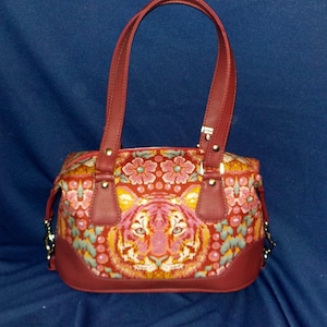 Handmade Large Shouder Bag, Swoon Patterns, Brooklyn, Crouching Tiger Fabric image 1