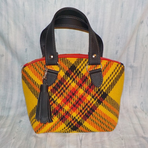 Tartan Plaid Purse, Wool Blend Fabric and Faux Leather, Swoon LOLA Pattern