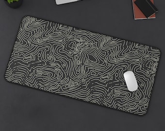 Topographic Contour Lines Desk Mat | Black Geometric Office Mousepad