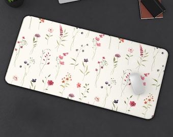 Wildflower Pattern Desk Mat | Floral Office Mouse Pad, Minimal Garden Design