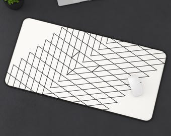 Geometric Line Pattern Desk Mat | Minimal Black and Cream Office Mousepad