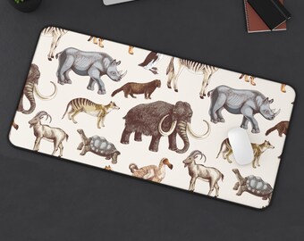 Vintage Safari Animal Pattern Desk Mat | Wildlife Mammal Illustration